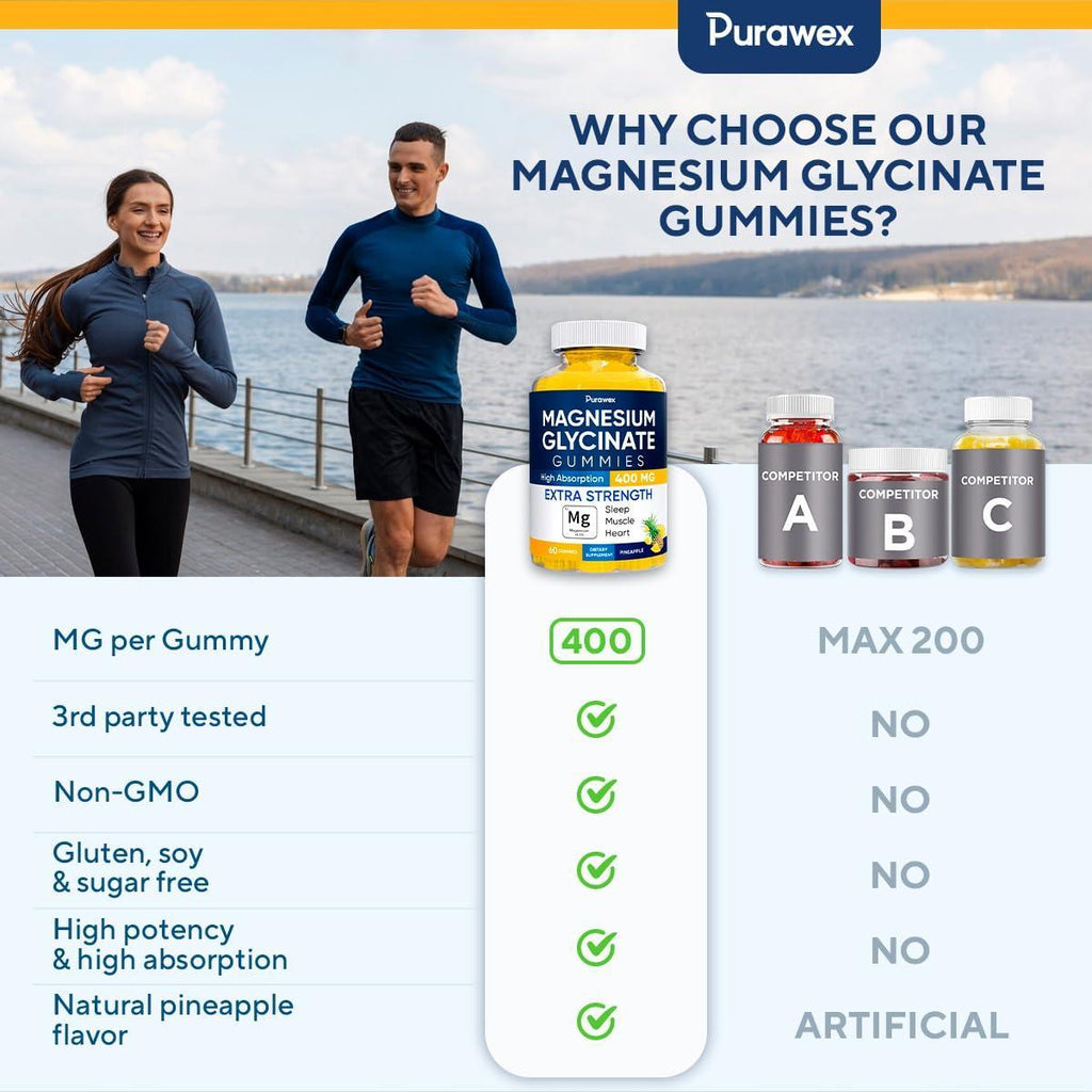 Magnesium Glycinate 400mg Gummies Vegan Gelatin Free High Absorption Non GMO 60