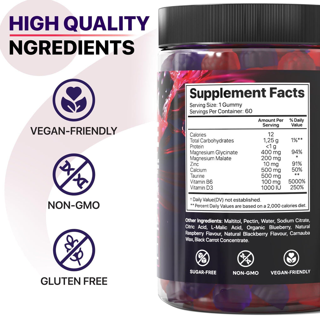Magnesium Glycinate Gummies for Adults Chewable 400mg 60 Days Supply with