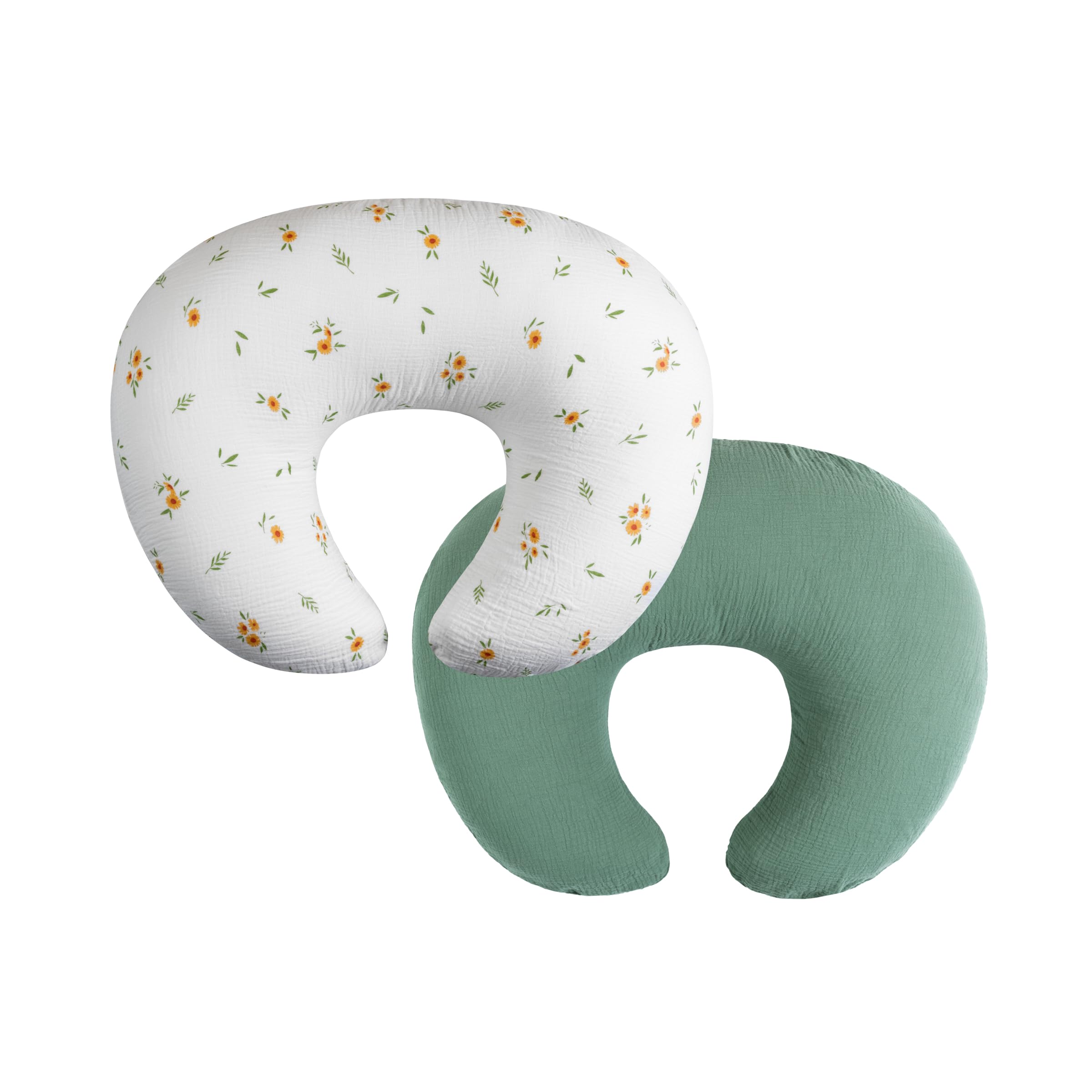Meracorallo Muslin Nursing Pillow Covers 2 Pack 100% Cotton Soft and Comfortable Floral Breastfeeding Pillow Slipcover Case for Baby Boys and Girls Daisy & Roman Green