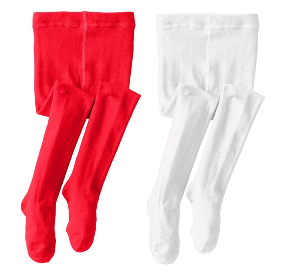 Jefferies Socks Girls School Uniform Seamless Organic Cotton Tights 2 Pair Pack (6-18 Months Red/White)