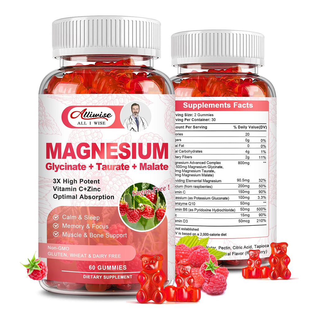 Magnesium Glycinate Gummies 500mg Magnesium Glycinate for Adults&Kids Sugar-FreeMagnesium Complex w/TaurateMalate Calcium COQ10 for Sleep & Relaxation CalmBrain MuscleNon-GMO Vegan