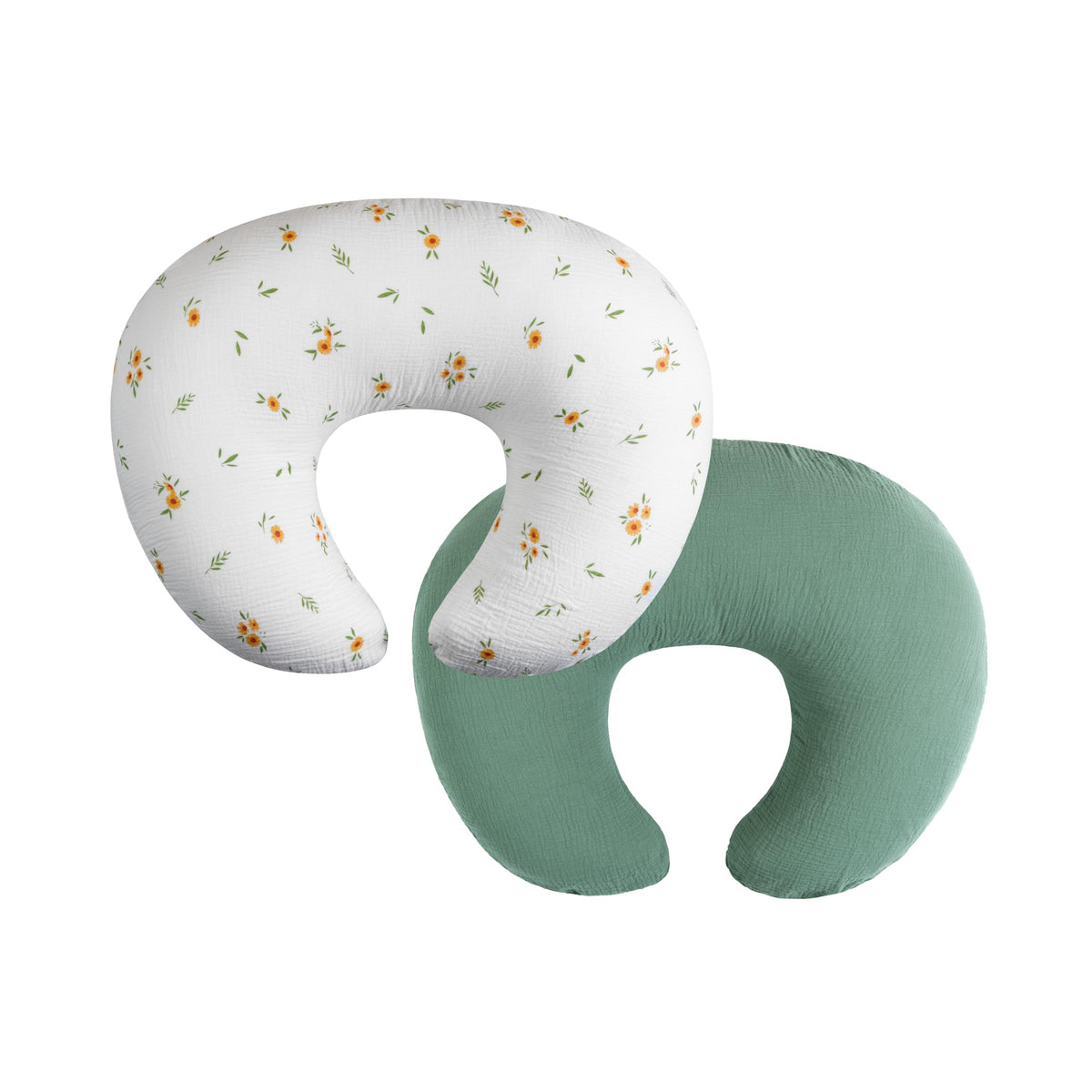 Meracorallo Muslin Nursing Pillow Covers 2 Pack 100% Cotton Soft and Comfortable Floral Breastfeeding Pillow Slipcover Case for Baby Boys and Girls Daisy & Roman Green